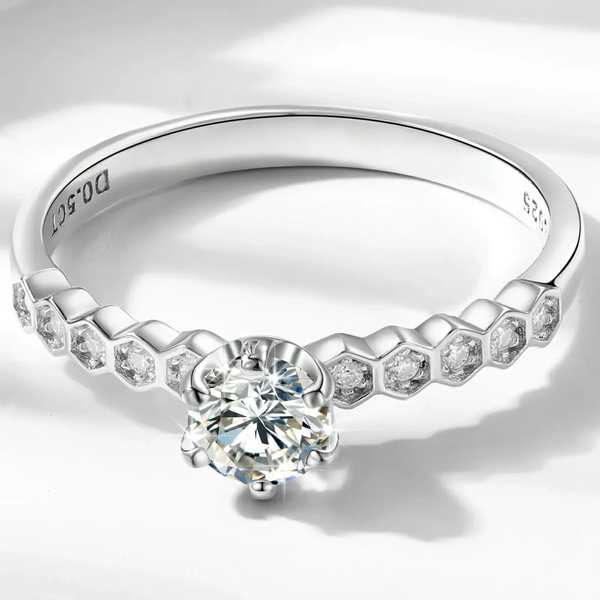 Bague de promesse ajustable en argent 925 moissanite