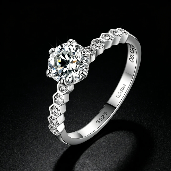 Bague de promesse ajustable en argent 925 moissanite